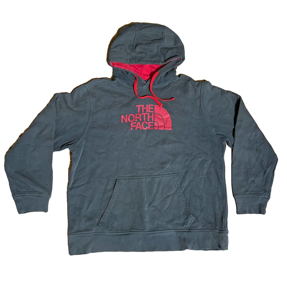 THE NORTH FACE BLACK RED LOGO SWEATSHIRT HOODIE PULLOVER SZ XL
